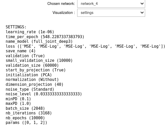 Screen shot of the interactive tool to visualize the settings of the training.